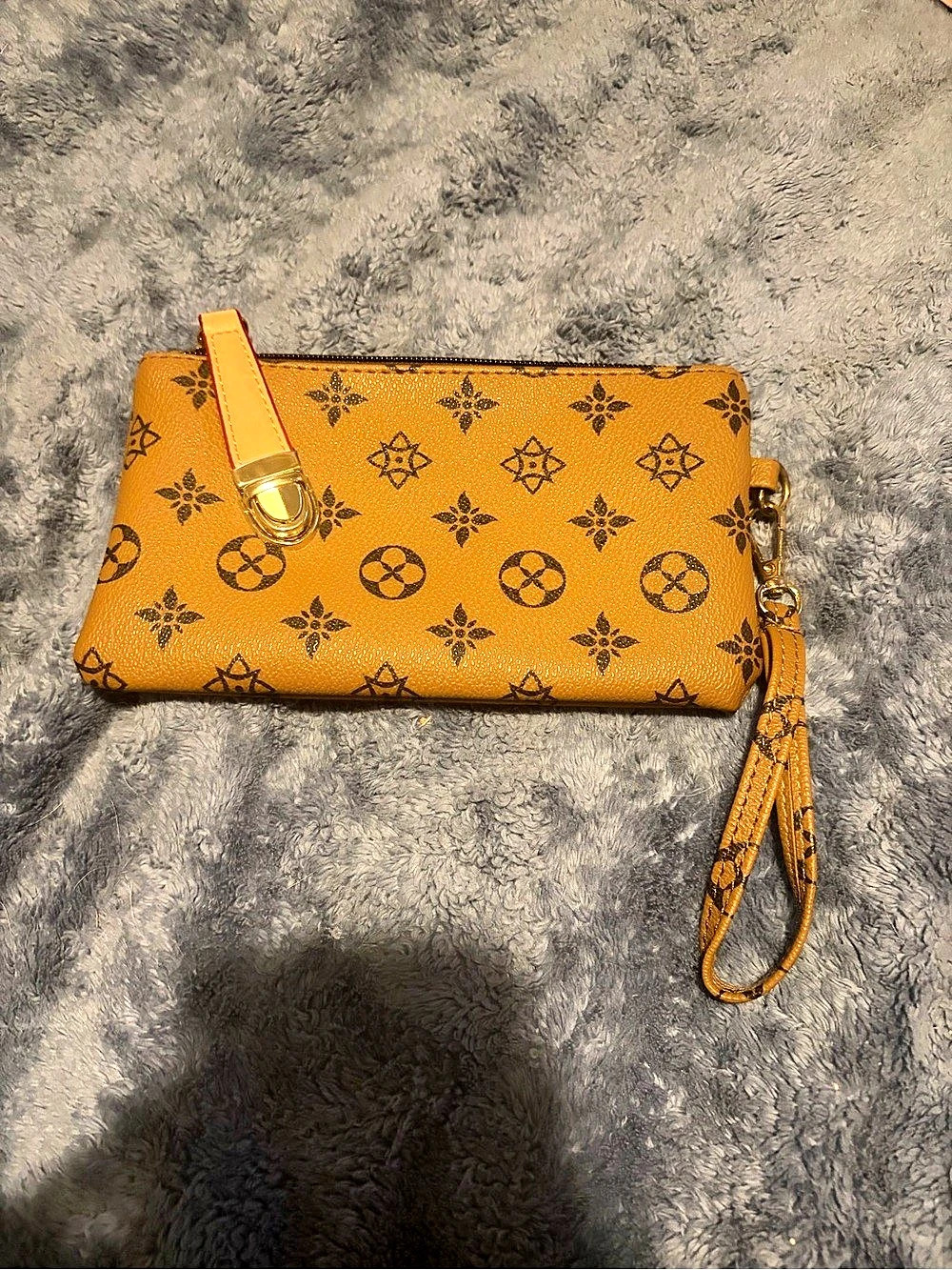 Printed Wristlet in Brown & Orange Like New